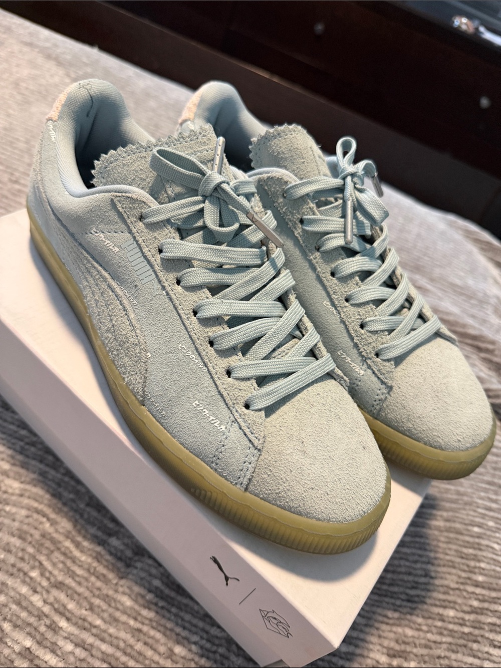 Puma Suede Low Top Sneakers — Light Sage with Gum Sole